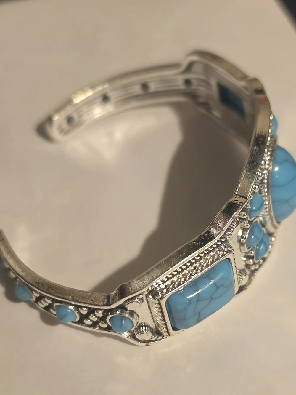 Vintage Designer bohemian Turquoise cuff bracelet Adjustable Size 7 - Picture 4 of 5
